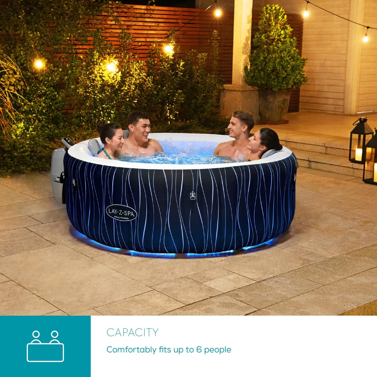 Lay-Z-Spa Hollywood Airjet Hot Tub with Built In LED Light System, 140 AirJet Massage System Inflatable Hot Tub With Freeze Shield Technology, 4-6 Person — view 4