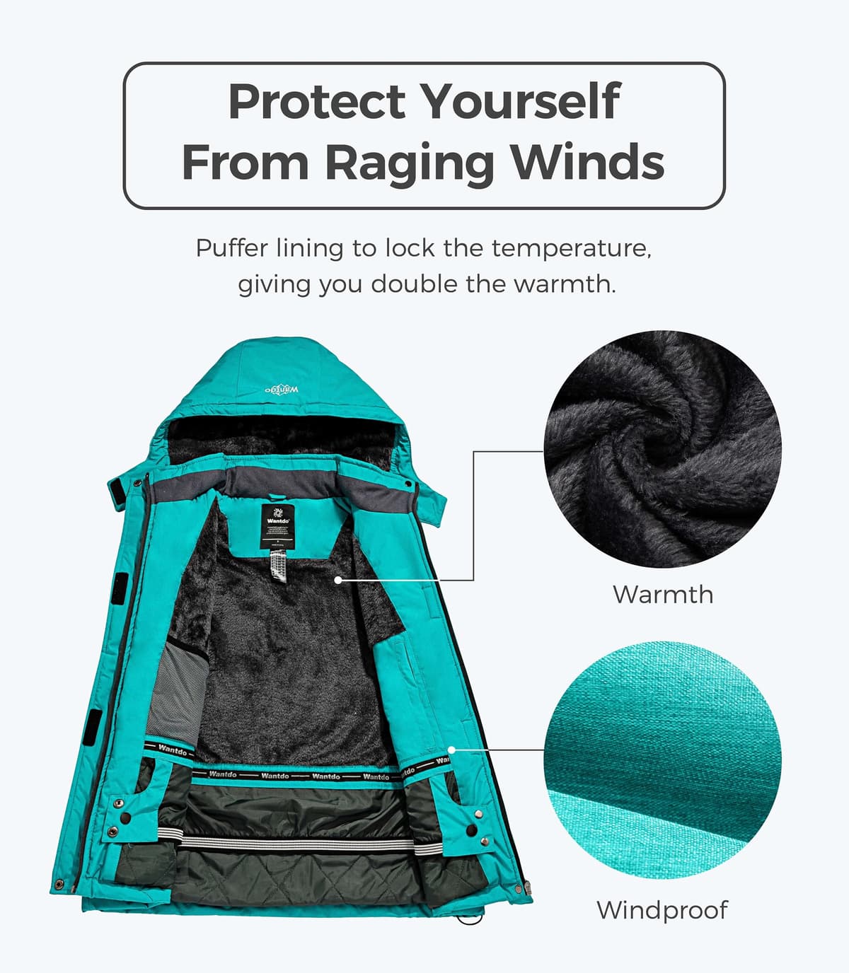 Wantdo Chaqueta de Esquí Cálida para Mujer con Forro Polar Chaqueta de Snowboard Impermeable con Capucha Abrigo de Montaña Impermeable Antiviento Mujer — view 4