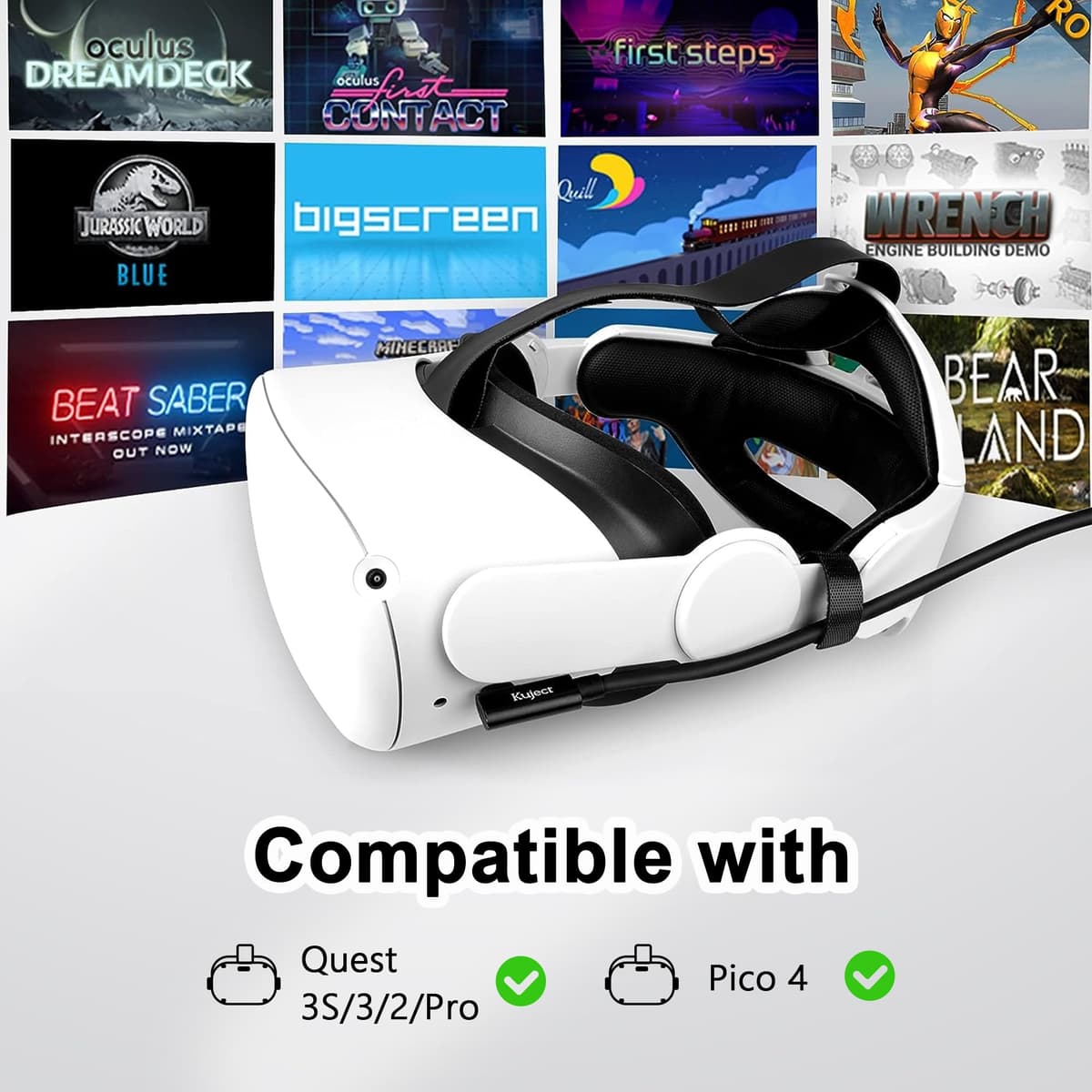 Kuject Compatible for Quest 3/2/Pico 4 Link Cable 6M USB 3.0 Type C to C, Nylon Braided Long PC Connect Power Data Extension Charging Cord, Great Virtual Reality Gaming Accessories for Oculus Quest — view 2