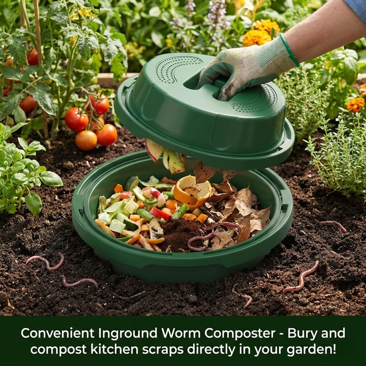 In Ground Worm Composter 12L, Vermicomposting Bin for Garden Beds & Home Use, Green Worm Composter for Beginners — view 5