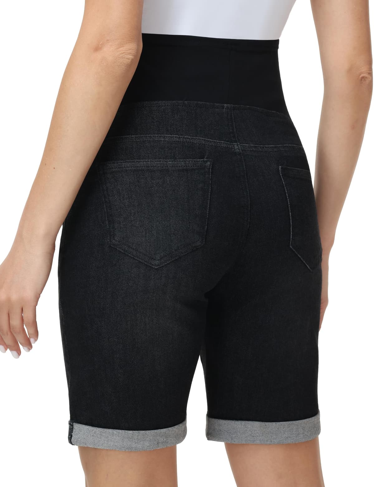 Pantalones vaqueros cortos de maternidad, pantalones vaqueros por encima del abdomen, dobladillo doblado, pantalones cortos de maternidad — view 2
