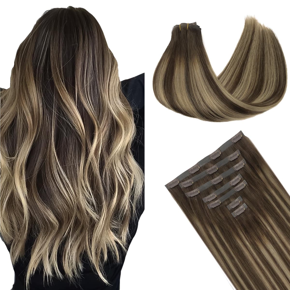 GOO GOO Clip in Hair Extensions Human Hair, 18inch 150g 9Pcs, #2 Dark Brown, Hair extensions for women, Human Hair Extensions Clip in — view 117