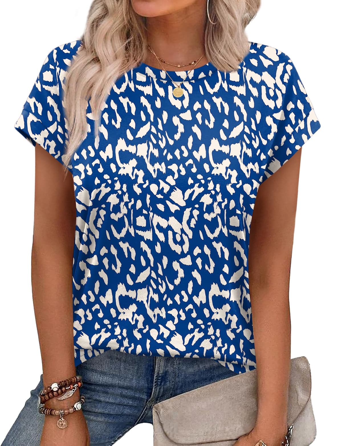 Aokosor Womens Summer Tops Floral Printed Short Capsleeve Shirts Crew Neck Cute Fashion Dressy Tunic Blouses for UK — view 8