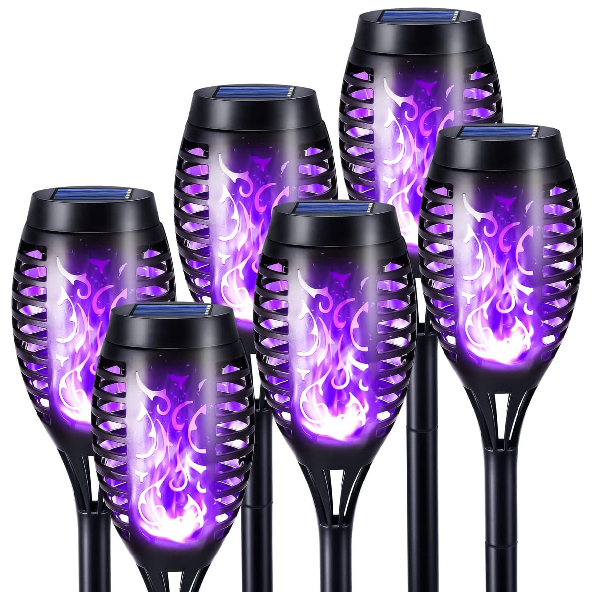 Geemoo 6 Pack Solar Flickering Dancing Flame Lights Waterproof Solar Torch Lights for Outdoor Garden Patio Pathway Yard Driveway Decorative, Warm White — view 10