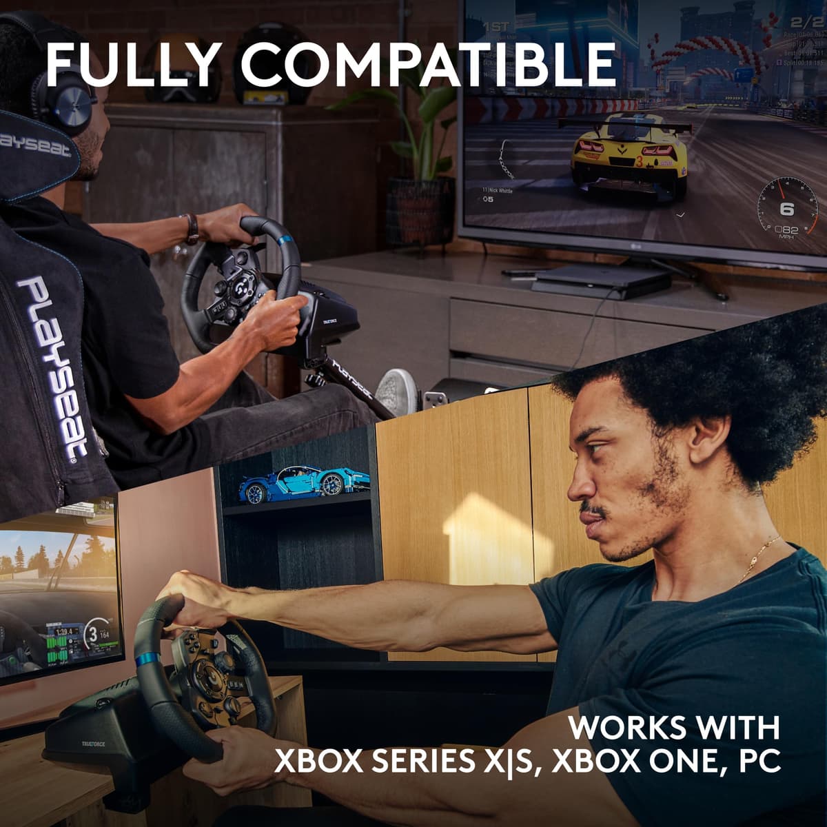 Logitech G G923 Racing Wheel and Pedals for Xbox Series X|S, Xbox One and PC featuring TRUEFORCE up to 1000 Hz Force Feedback, Responsive Pedal, Dual Clutch Launch Control, and Genuine Wheel Cover — view 4