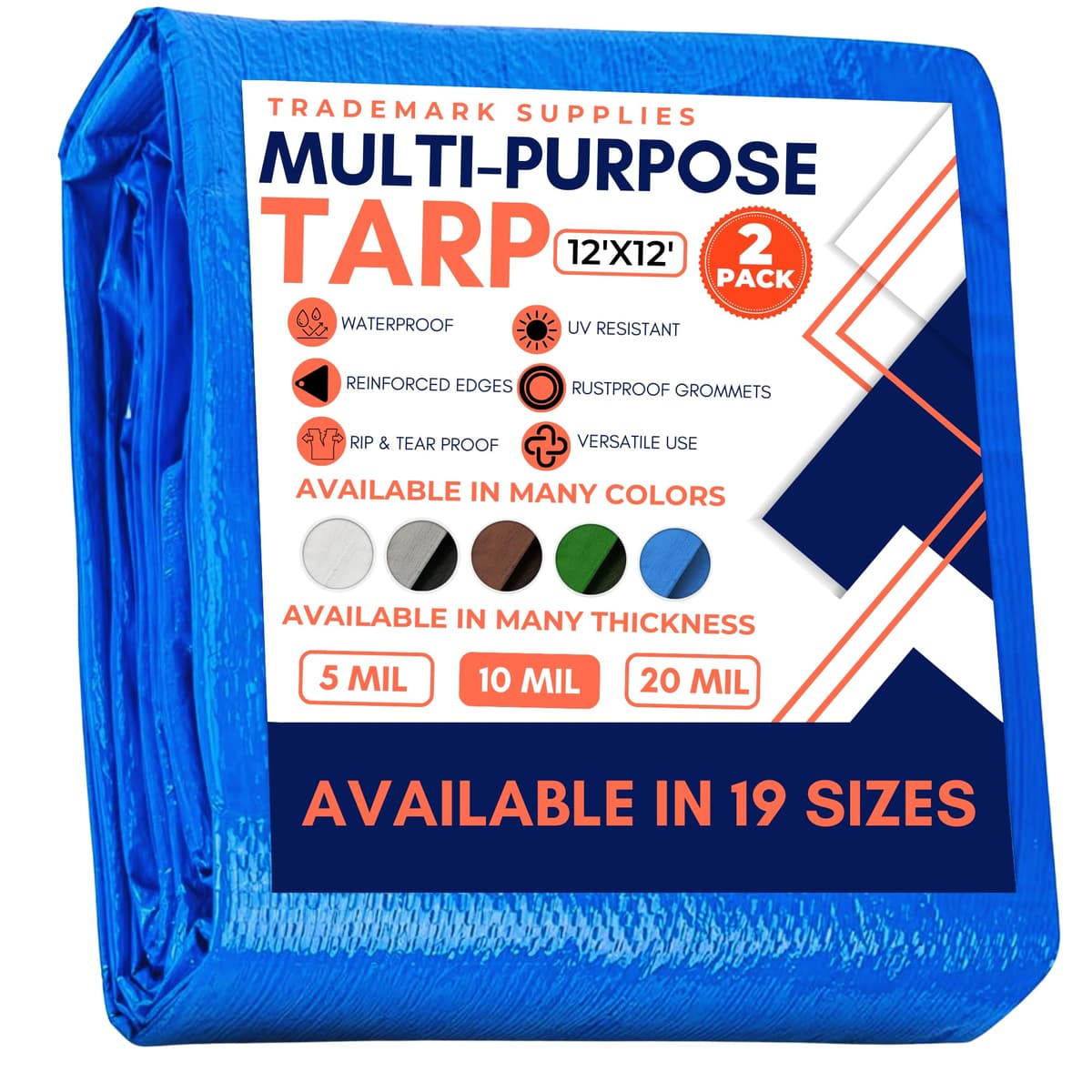 Large Waterproof Tarp- Heavy Duty Thick Poly Tarpaulin Ideal for Canopy Tents, Boats, RV or Pool Covers- Multipurpose Protective Tarps with Grommets for Indoor and Outdoor Use — view 100