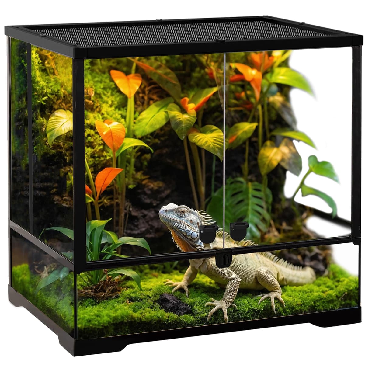 32 Gallon Professional Glass Terrarium 24"x18"x18" Durable Reptile Habitat Tank with Heat Resistant Aluminum Alloy Frame, Dual Front Swinging Doors for no Jam by Sand and Other Debris