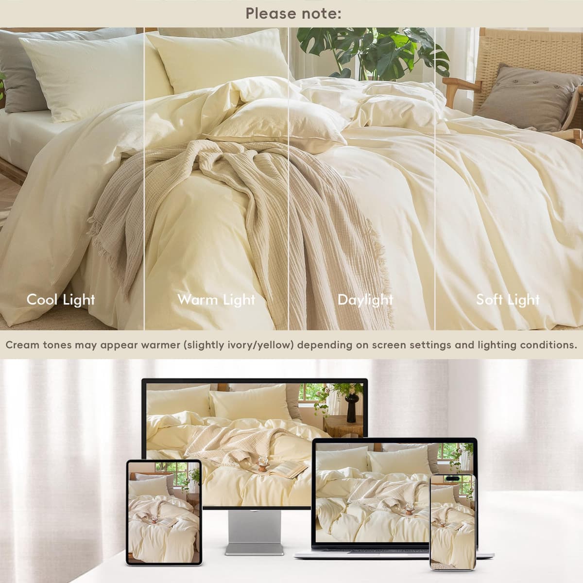 MooMee Bedding Duvet Cover Set 100% Washed Cotton Linen Like Textured Breathable Durable Soft Comfy (Tannish Linen Grey, King) — view 38