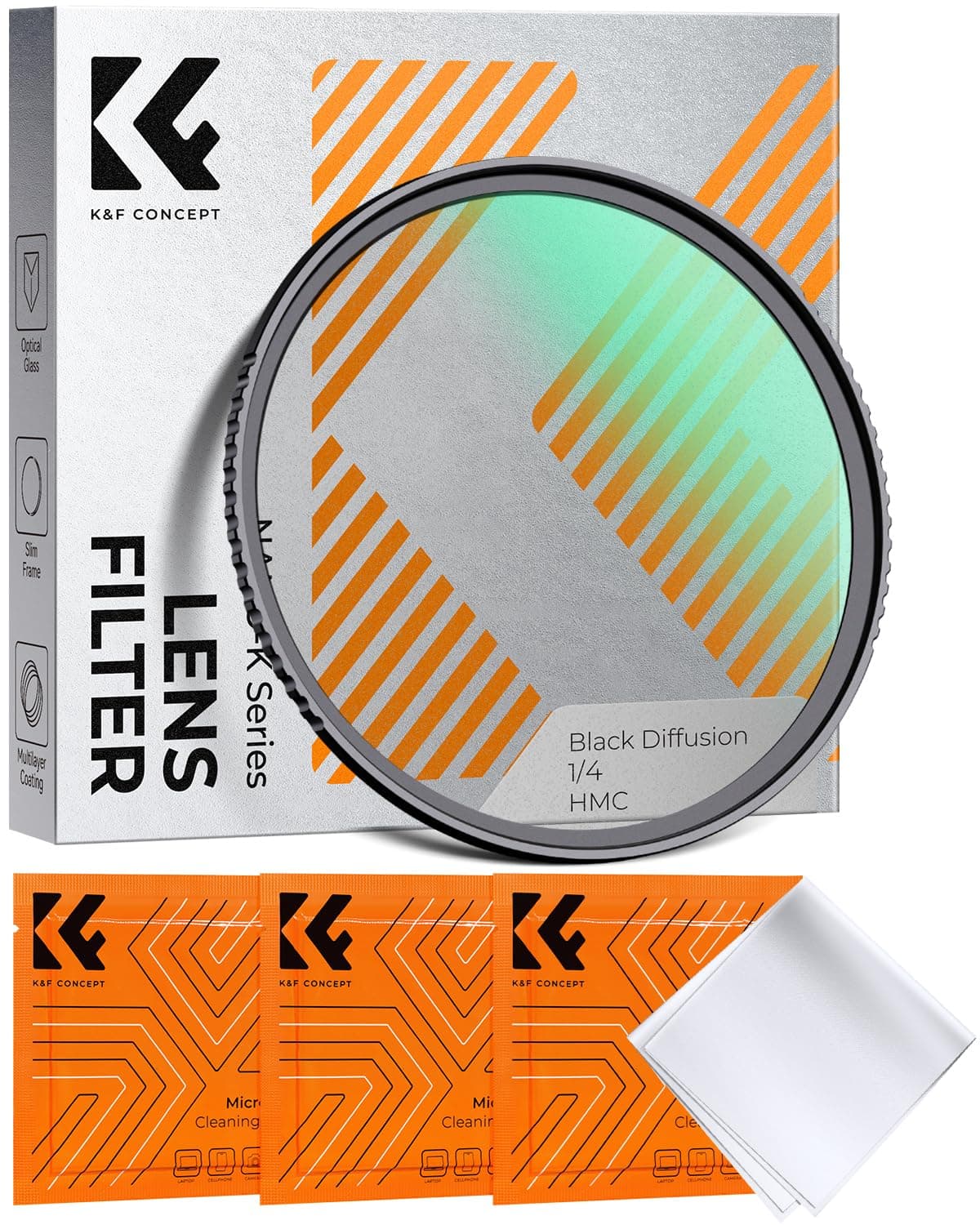 K&F CONCEPT 77mm Black Diffusion 1/4 Filter Mist Soft Glow Diffuser Lens Filters(Nano-K Series)