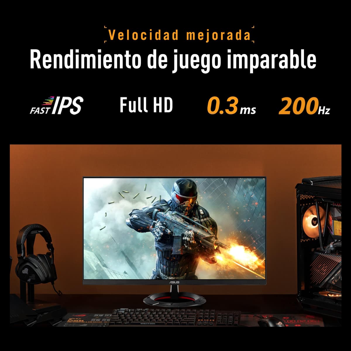 ASUS TUF Gaming VG279Q5R - Monitor de 27", Full HD (1920 x 1080), 200 Hz, Fast IPS, ELMB, 0,3 ms GTG (mín.), Altavoces estéreo, DisplayWidget Center, AI Visual — view 4