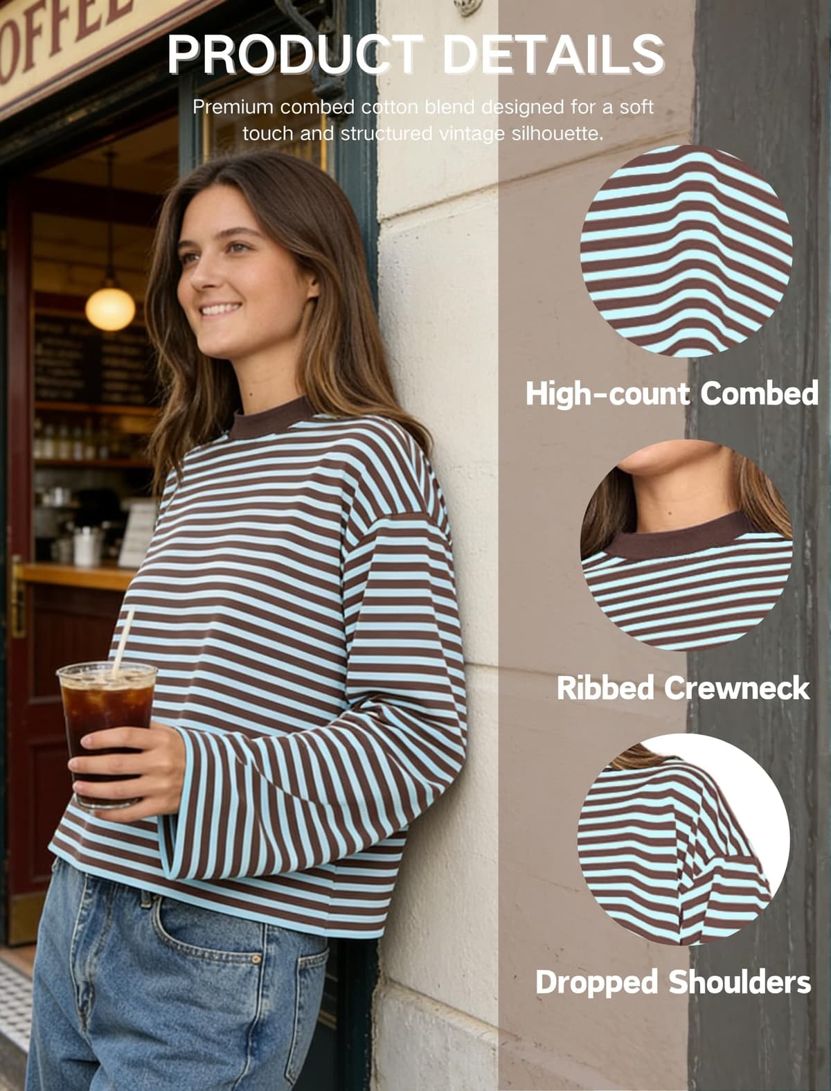 Sudadera Oversize de Mujer con Cuello Redondo a Rayas Manga Larga Estilo Y2K Ropa Informal para Salir — view 4