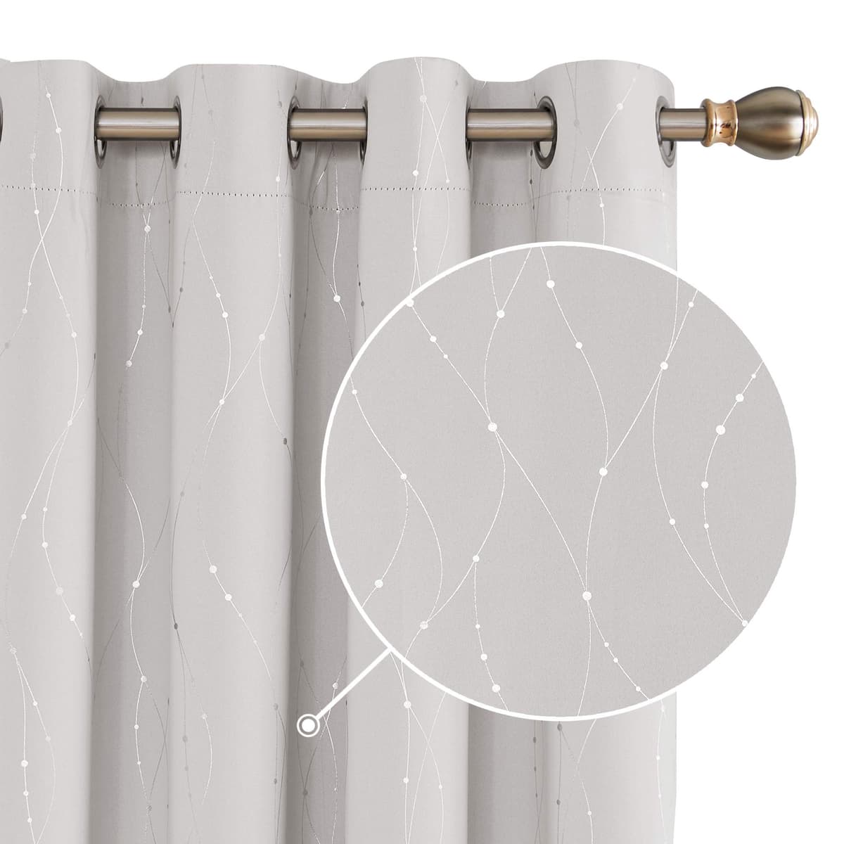 Deconovo Soft Dotted Line Foil Printed Blackout Curtains Thermal Insulated Curtains Eyelet Energy Efficiency Room Darkening Curtains for Bedroom 52 x 72 Inch Light Grey 2 Panels — view 28
