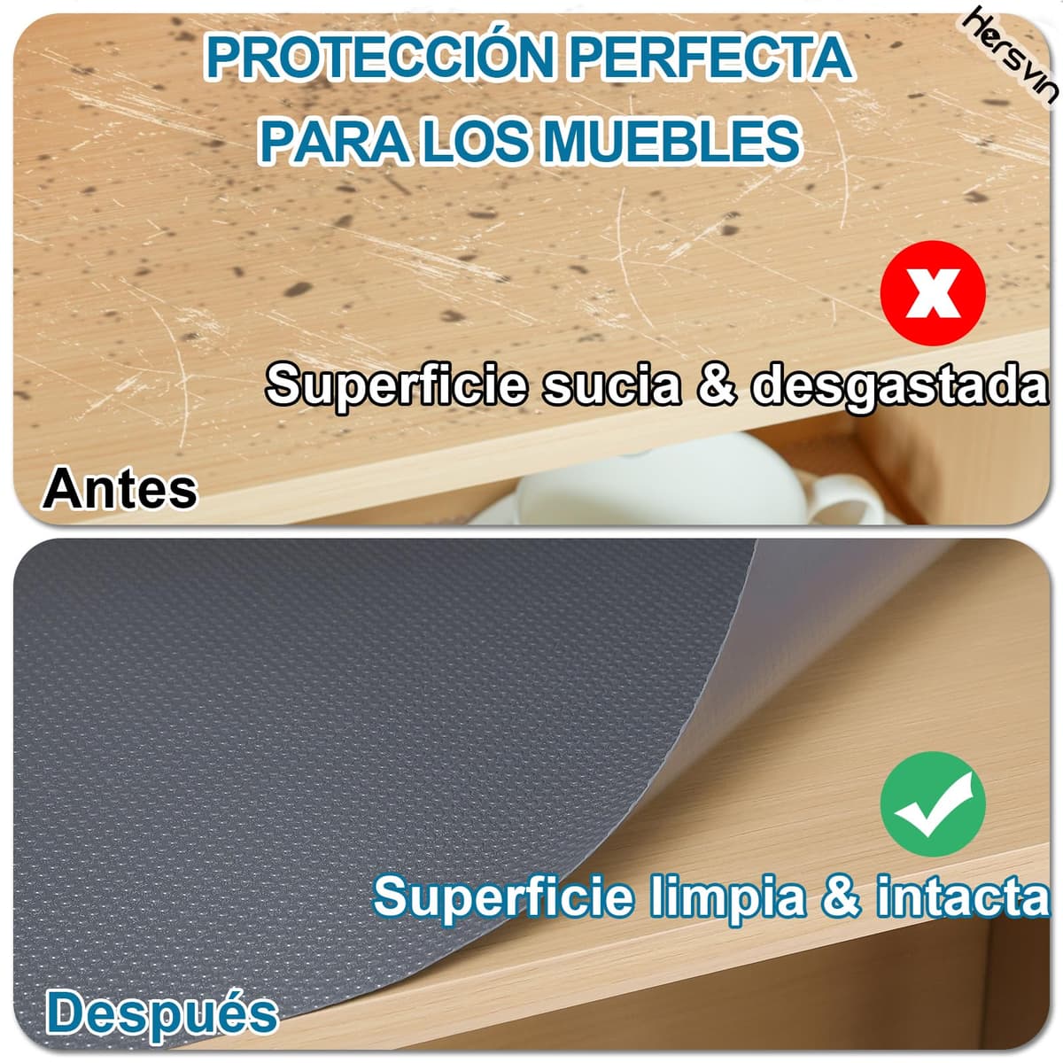 Hersvin 45cmx500cm Plastico Protector para Cocina Cajones, Alfombras Non Adhesivo para Nevera Mueble Fregadero Estante Organizador Cubiertos EVA Cubre Encimera(Gris Oscuro/Punto) — view 9