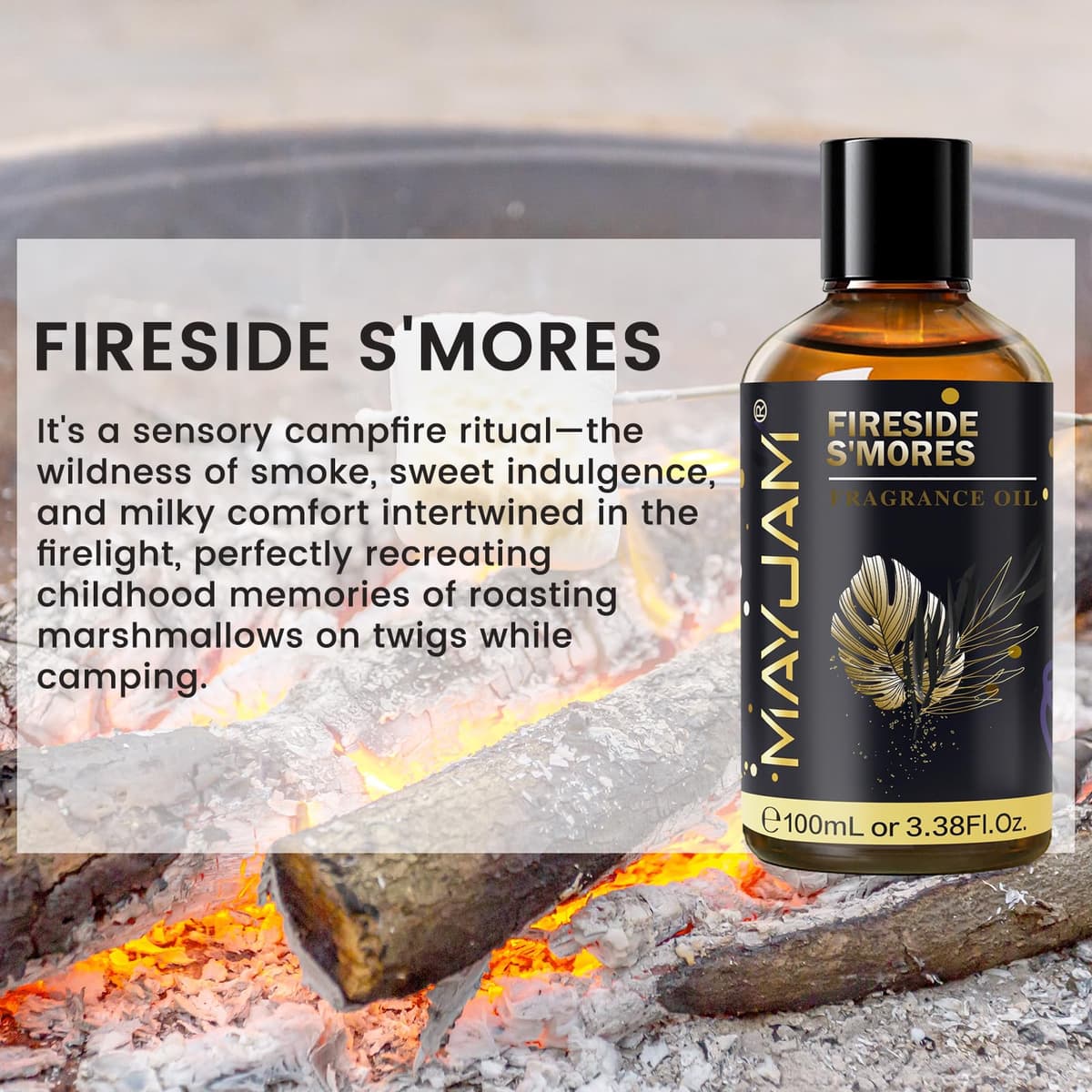 MAYJAM Aceite de S'mores Junto A La Chimenea 100ml, Aceite De Fragancia De S'mores Junto A La Chimenea para Difusor de Aceites Esenciales, Aromaterapia, DIY — view 3