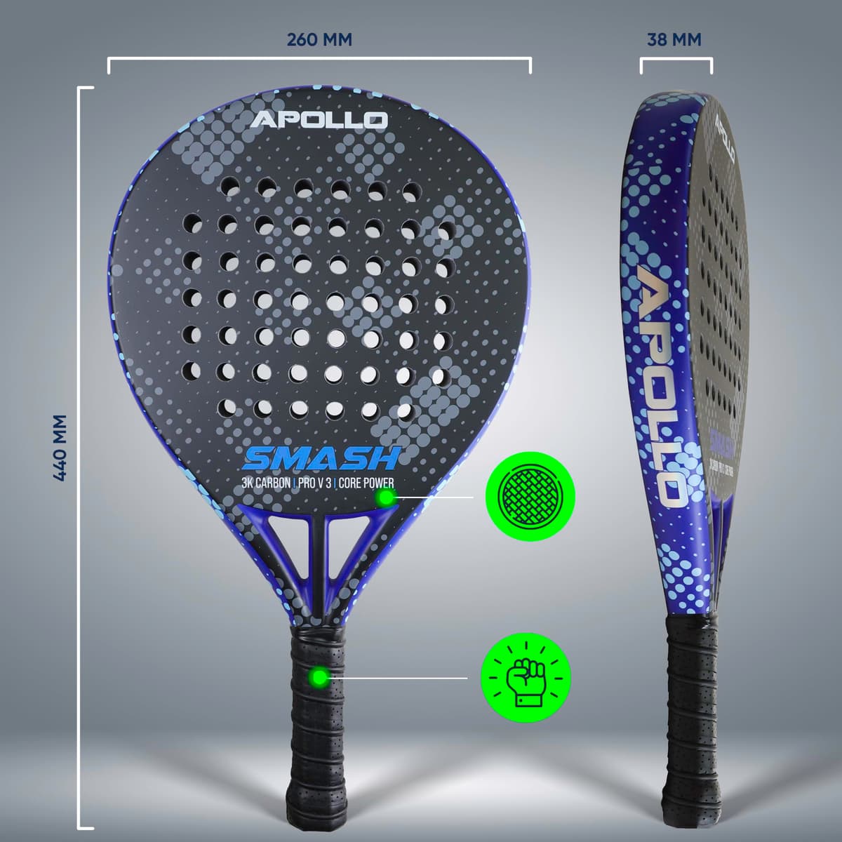 Apollo Pala de pádel - Pala de pádel para principiantes y avanzados, pala de carbono para hombre y mujer — view 2