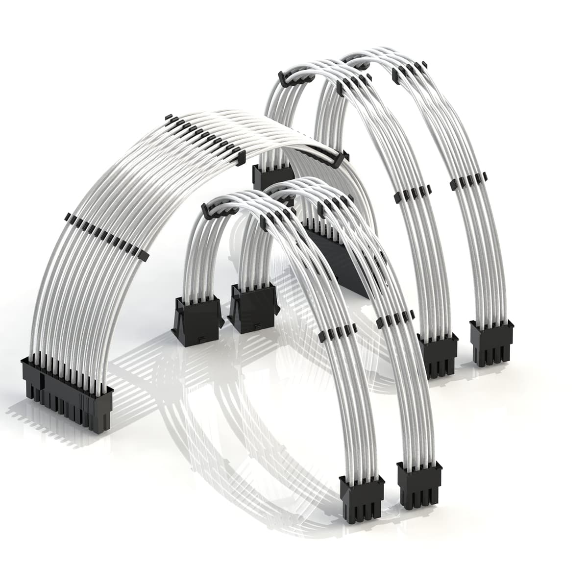 LINKUP - 30cm PSU Cable Extension 18AWG Oxygen Free Copper (OFC) Teflon Jacket Custom Mod GPU PC w/Comb Kit | 1 x 24 P (20+4) | 2 x 8 P (4+4) CPU | 2 x 8 P (6+2) GPU set | 300mm - Silver