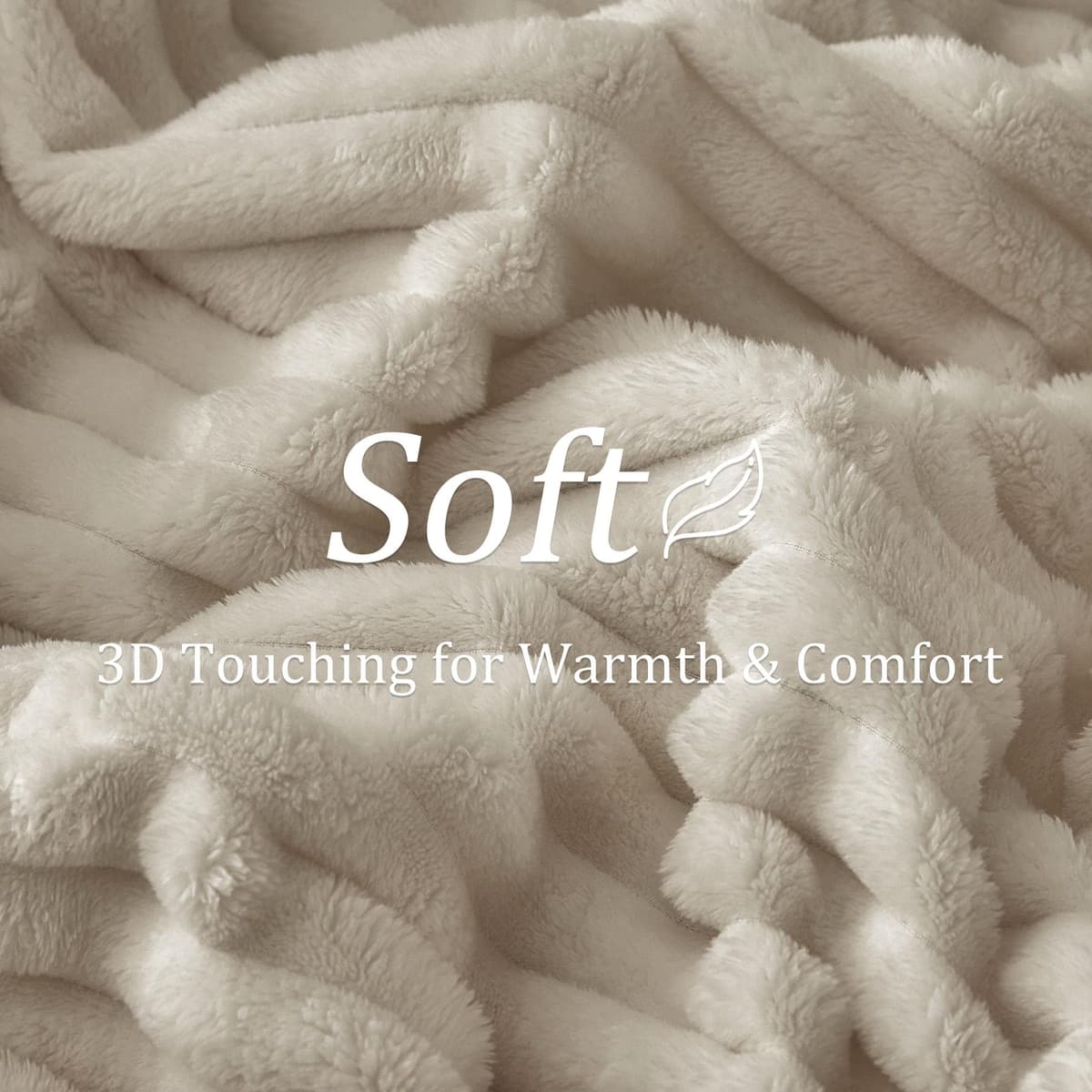 BEDELITE Fluffy Fleece Throw Blanket, Striped Decorative Soft Warm Gift for Sofa Bed Couch, Throw Size, Linen Beige — view 4
