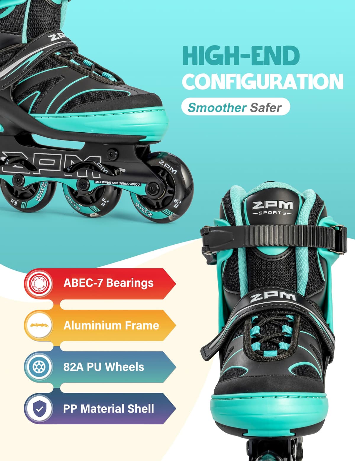 2PM SPORTS Regulable Patines en línea para Hijo para niños y niñas con Ruedas de PU 82A — view 3
