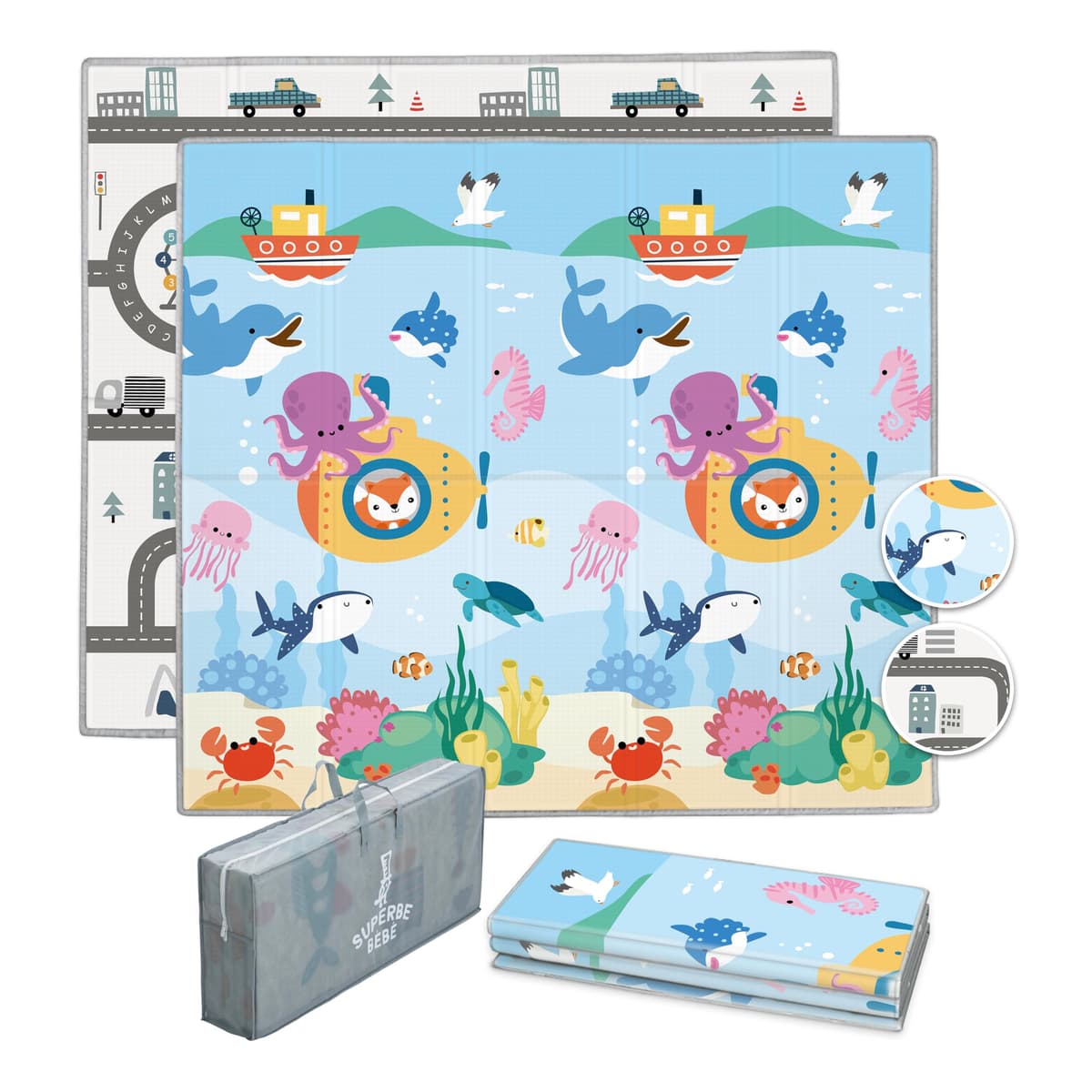 Reversible and Non-Toxic Thick Foldable Waterproof Foam Baby Play Mat 180x160x1cm. Floor Mat for Kids Toddlers Children. for Boy or Girl Child's Room. Extra Large Size SUPERBE BEBE ®