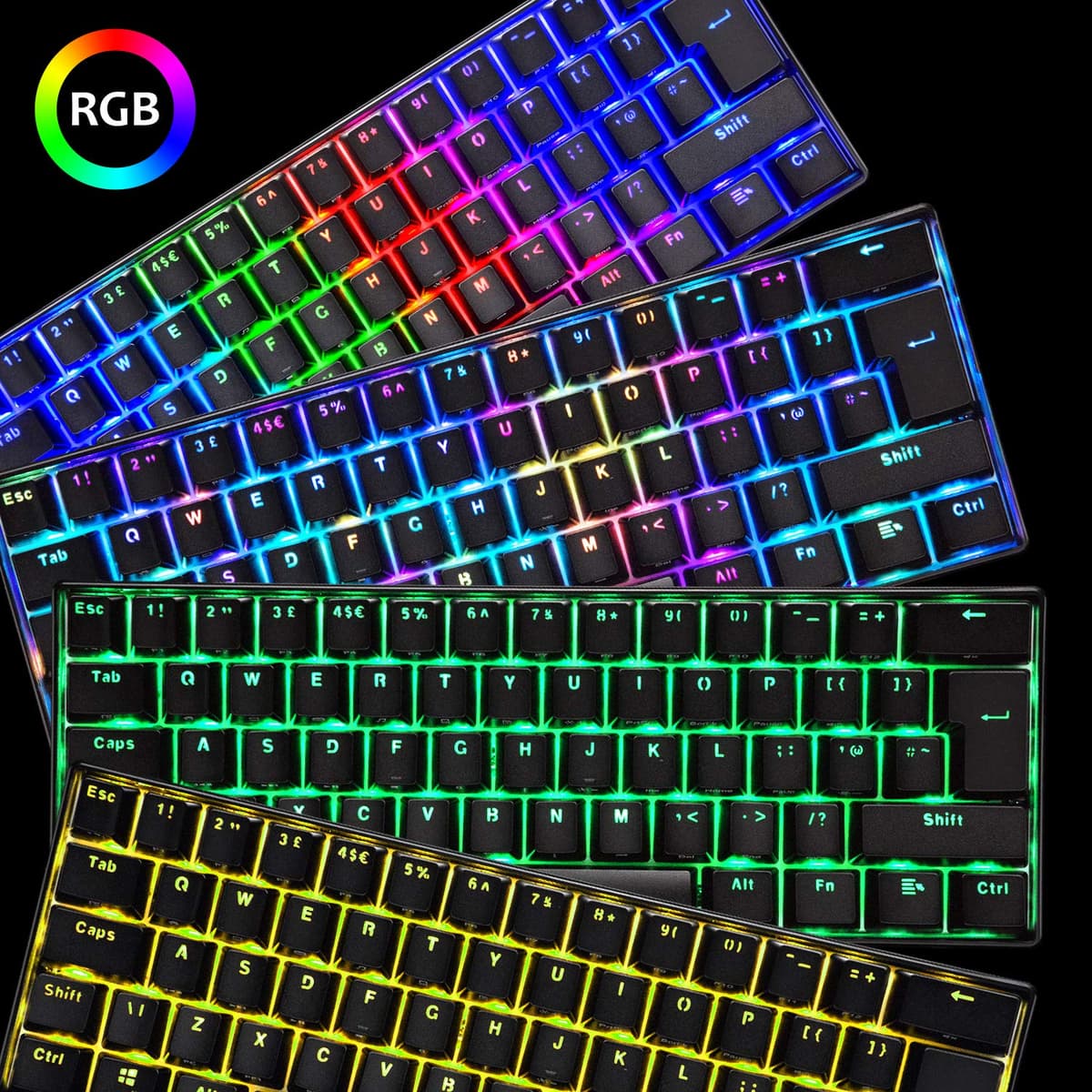 UrChoiceLtd UK61 60% Teclado mecánico para Juegos Tipo C Cableado 61 Teclas Retroiluminación LED Teclado Impermeable USB Retroiluminación RGB Teclas Anti-Fantasma para computadora/PC/Laptop/Mac — view 3
