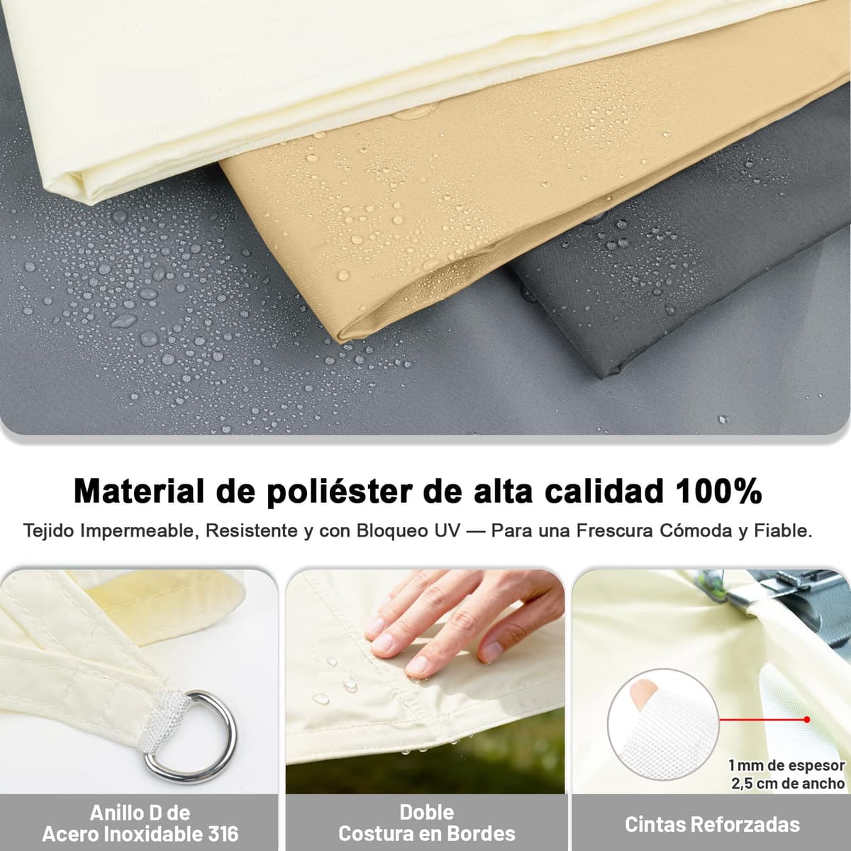 LOVE STORY Toldo Vela de Sombra Impermeable Triangular 3x3x3m Protección Rayos UV PES Toldos para Patio, Exterior Terrazas, Jardín, Balcon (Crema) — view 4