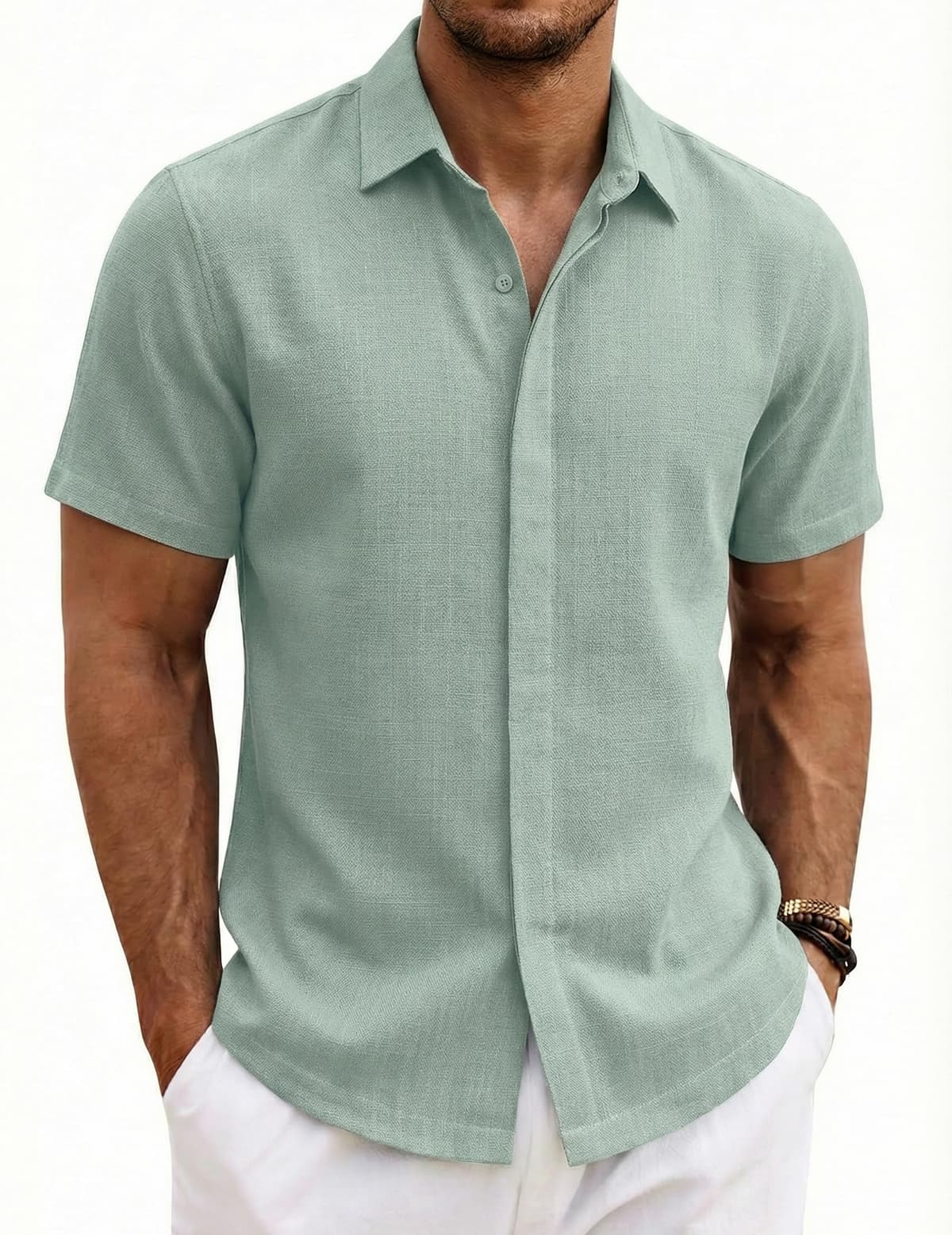 COOFANDY Camisa Hombre Manga Corta Verano 100% Algodón Camisas Hombre Casual Regular Fit — view 8
