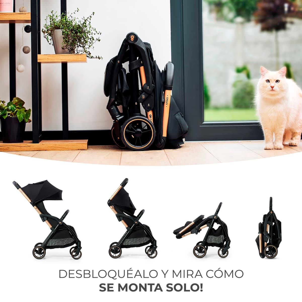 Kinderkraft APINO Silla de Paseo bebé, Carrito, Carro bebé, AUTO FOLDING, Plegado Automático, Posición reclinada, Posición Tumbada, Ligero, 7,5g, Impermeable, Carga Máxima 24 kg, Negro — view 2