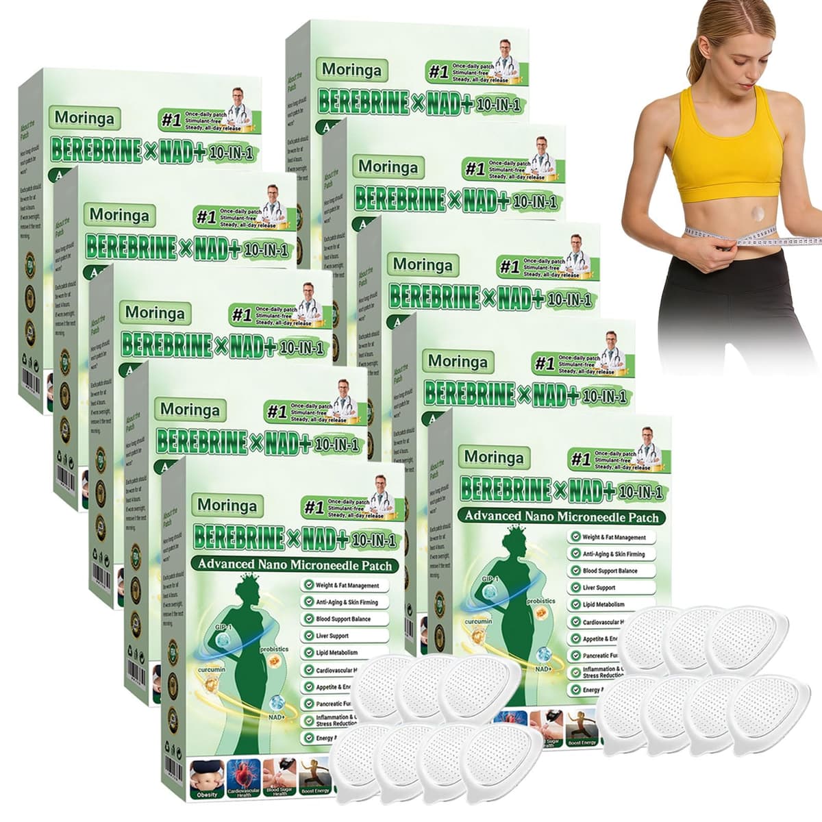 6 Cajas Moringa x Berberine Patch 10 en 1, Parche Avanzado de Nano Microagujas, Ingredientes Naturales, Parche de Metabalance Profesional, Fácil de Aplicar, para Hombres y Mujeres (6 Cajas) — view 10