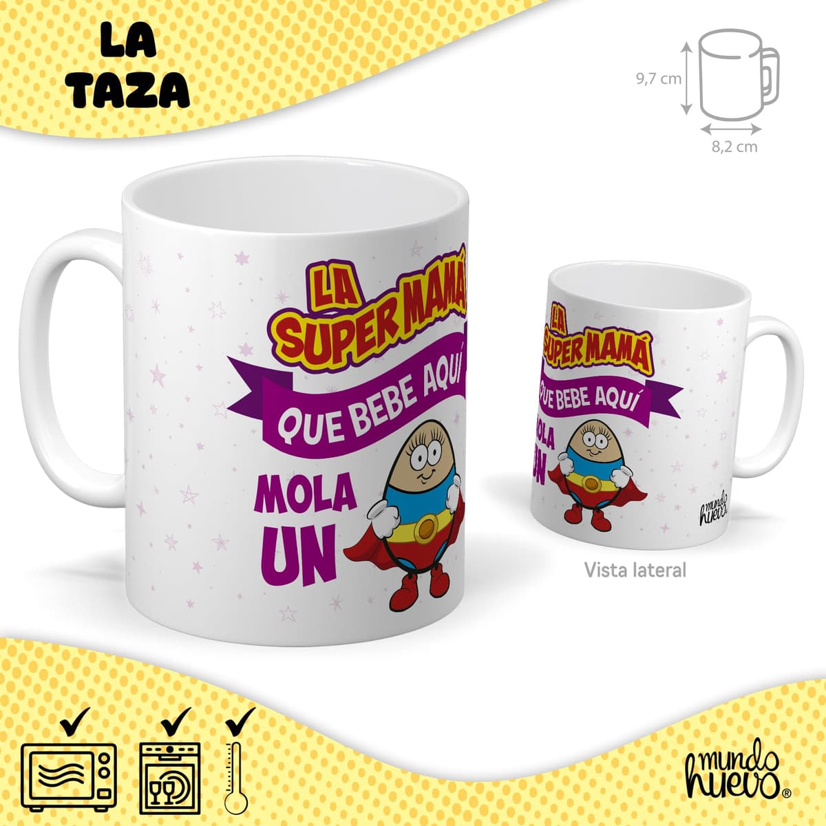 mundohuevo Regalo para el día de la Madre | Taza de Cerámica + Calcetín Sorpresa + Caramelos SuperMama | Super Mamá que bebe aquí Mola | Detalle Original — view 2