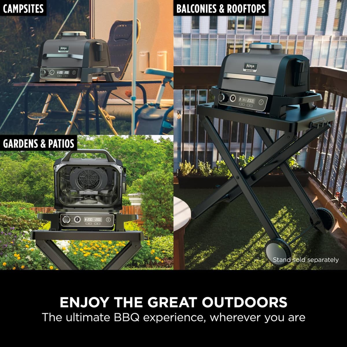 Ninja Woodfire Electric BBQ Grill & Smoker, 7-in-1 Outdoor Grill & Air Fryer, Roast, Bake, Dehydrate, Uses Woodfire Pellets, Weather Resistant, Non-Stick, Portable, Electric, Grey/Black, OG701UK — view 12