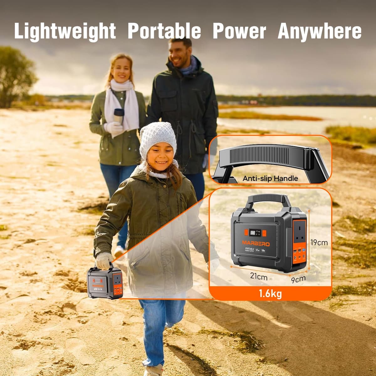 MARBERO Portable Power Station 26,400mAh Large Battery Pack 100W(150W Peak) Power Bank with Plug Socket 220V 97.68Wh Generator LED Light for Outdoor Adventure RV Trip Home Blackout Emergency — view 5