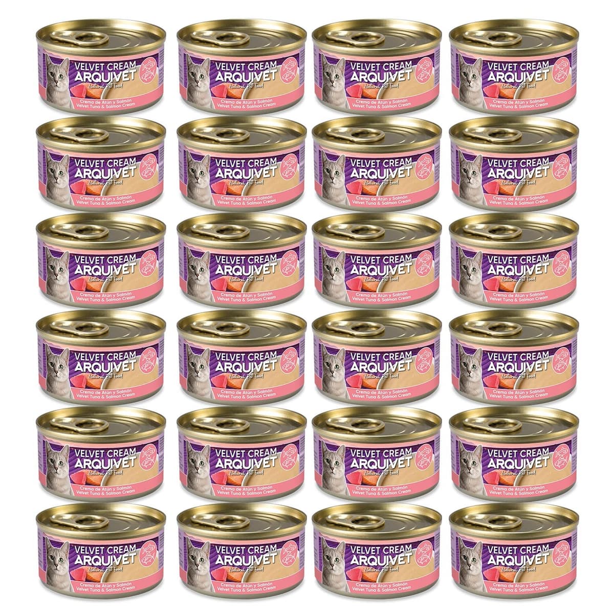 Pack 24 Unidades - Crema de atún y salmón para Gato Velvet Cream - Latas de 80 g - Comida húmeda para Gatos - ARQUIVET — view 4