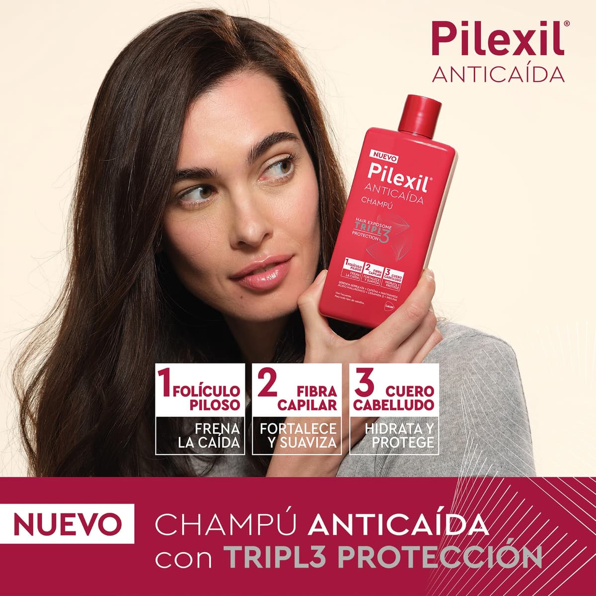 PILEXIL - Champú Anticaída Triple Protection 900 ml - Frena la Caída del Cabello, Fortalece y Suaviza la Fibra Capilar e Hidrata y Protege el Cuero Cabelludo - Para Hombres y Mujeres — view 2
