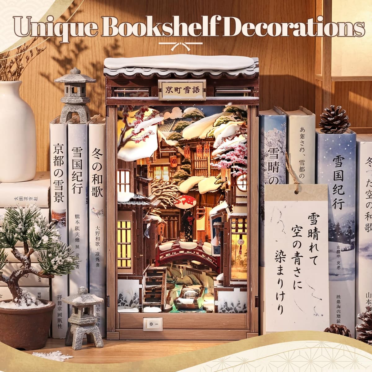 Book Nook Kit Fsolis – Susurro de Nieve en Kioto, Escena Japonesa Casa de Muñecas, Puzzle 3D, Decoración Estanterías, Regalo Adultos — view 5