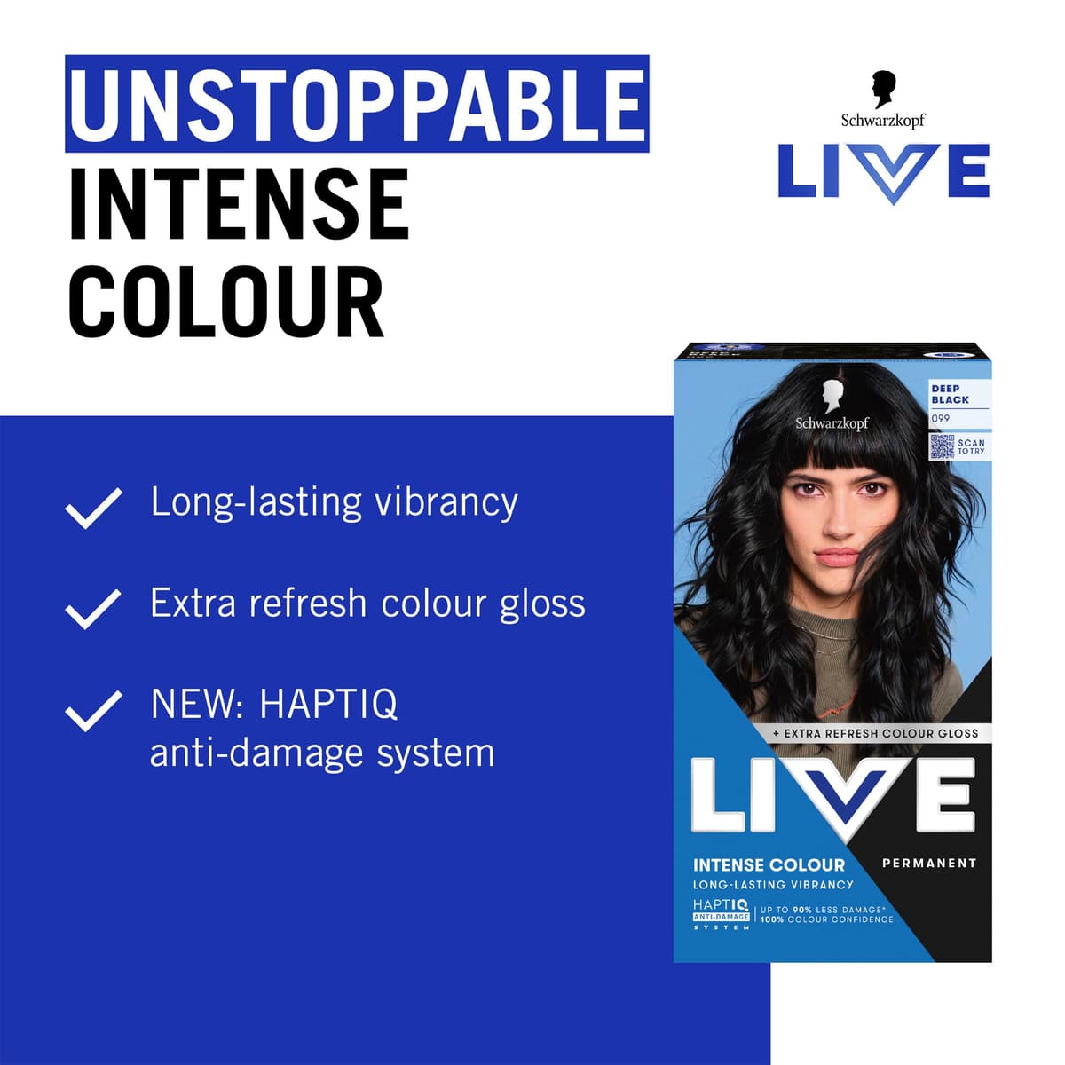 Schwarzkopf LIVE Intense Colour 099 Deep Black, Long-lasting Permanent Black Hair Dye, With Extra Colour Refresh Gloss — view 4
