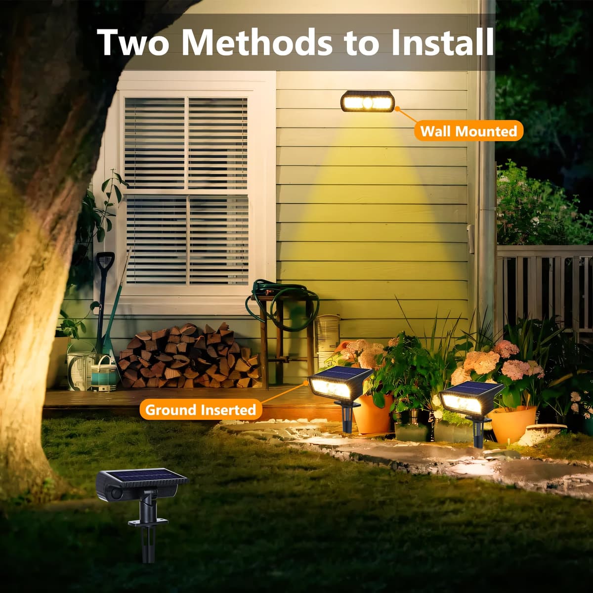Moxled Solar Lights Outdoor Garden, 3000K Warm White Solar Spot Lights 4 Pack, IP65 Waterproof, 2 Brightness Modes Stake Lights Solar Powered for Yard, Walkway, Driveway, Pathway — view 4