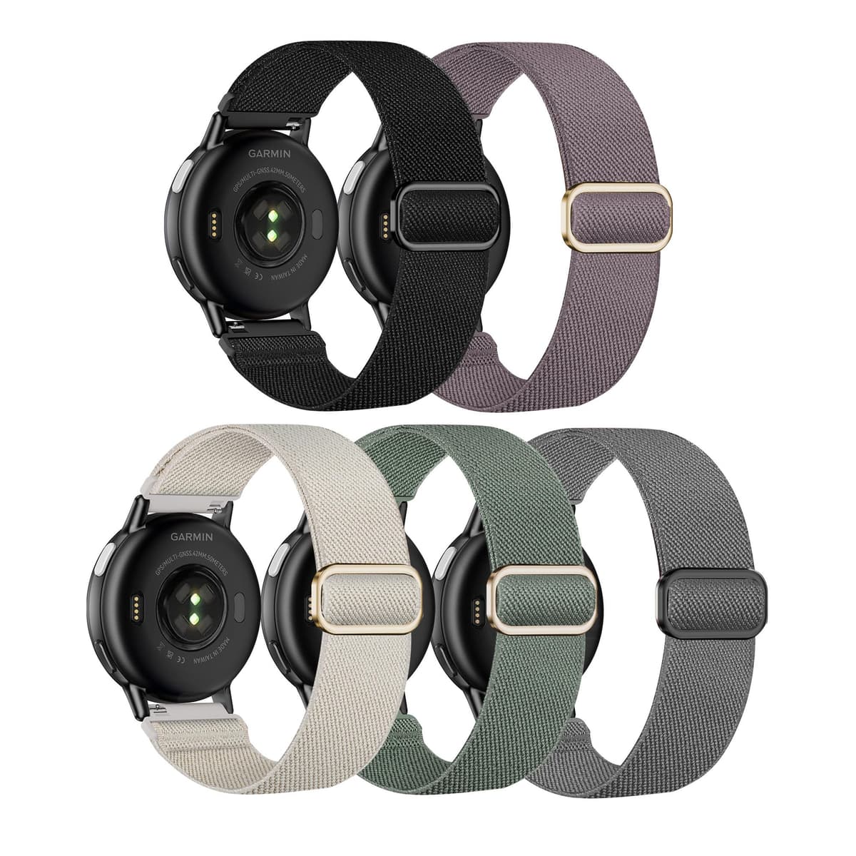 Laband 20mm Nylon Watch Straps for Garmin Vivoactive 6/5/3/3 Music/Forerunner165/55/645/245/570 42mm band, 5 Pack Soft Stretchy Fabric Adjustable Replacement Sport Straps for Venu/Venu Sq 2 Women Men — view 11
