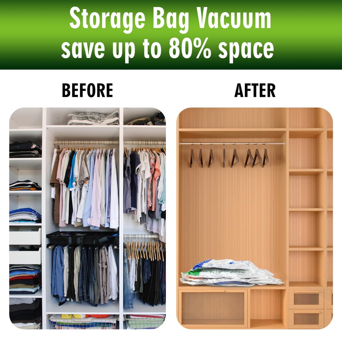 STORAGE MASTER Space Saver Bags for Travel and Home Reusable Vacuum Storage Bags Save 80% More Storage Space Work with Vacuum Cleaner (9 Small, No Pump Included) — view 6