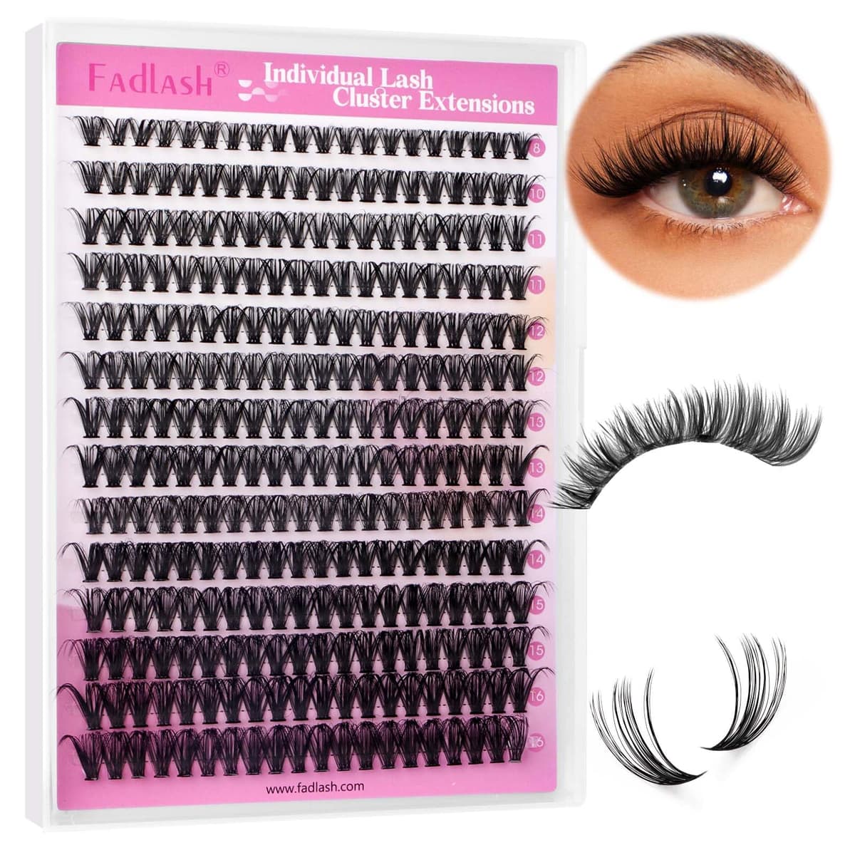 FADLASH 280pcs Extensiones Pestañas Postizas Individuales 40D Cluster Lashes 0.07mm Rizo D Mix 8-16mm Volumen Ruso Pestañas Racimo — view 8