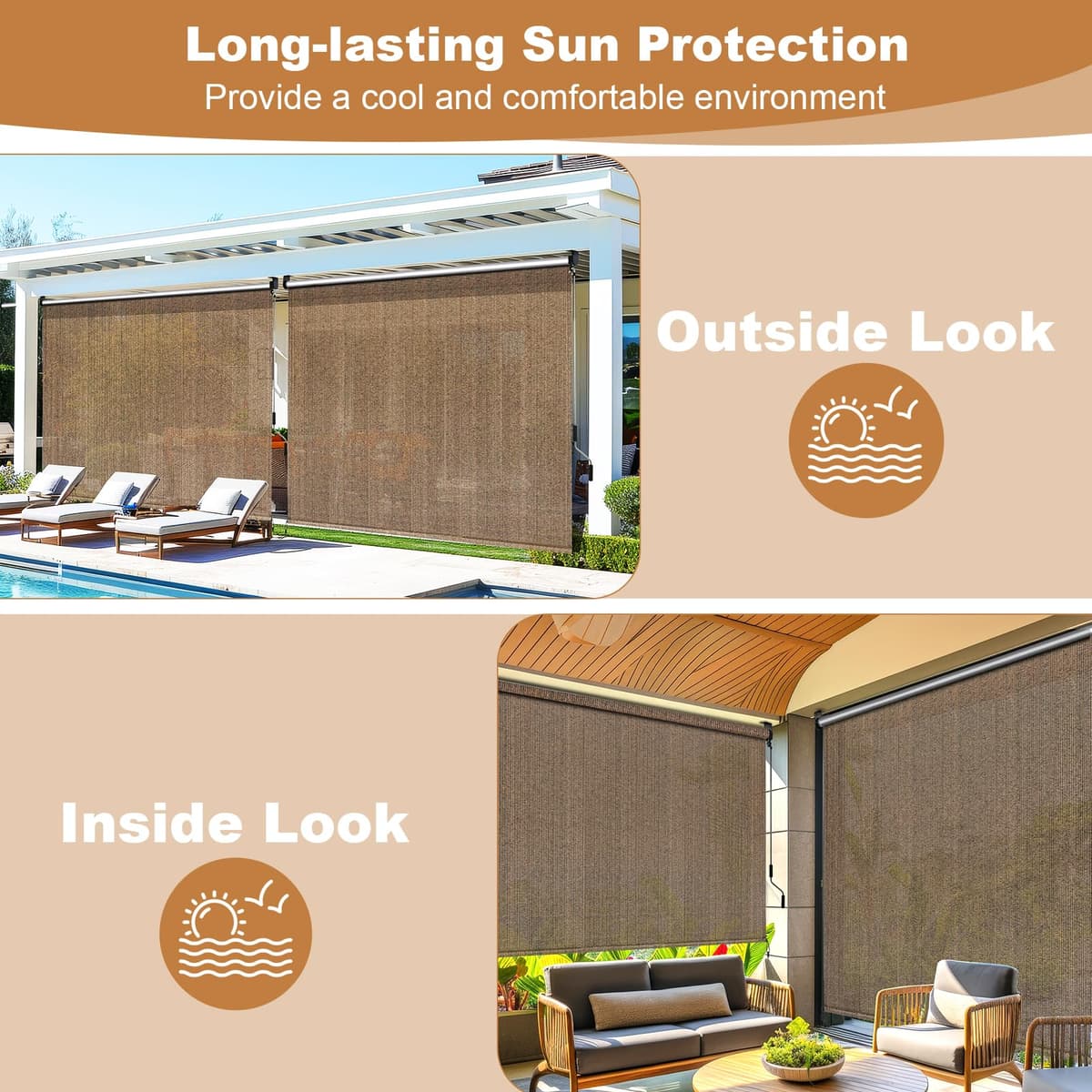 LIFERUN Toldo vertical de 240 x 180 cm, toldo vertical, HDPE para pérgola de terraza, toldo de balcón, tubo de aluminio con manivela inalámbrica, para balcón, terraza, jardín, porche, 1 unidad — view 3