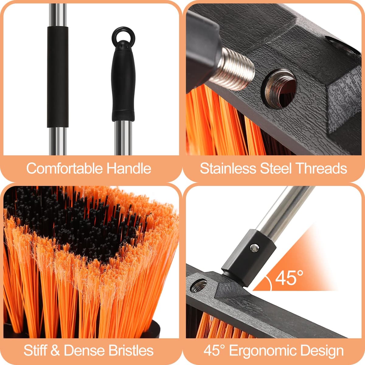Mitclear 45 cm Outdoor Brush with Extendable Handle (163 cm), Heavy Duty Outdoor Broom with Hard Bristles, Sweeper Brush for Garden, Artificial Lawn, Terrace, Garage, Patio, Sidewalk — view 3