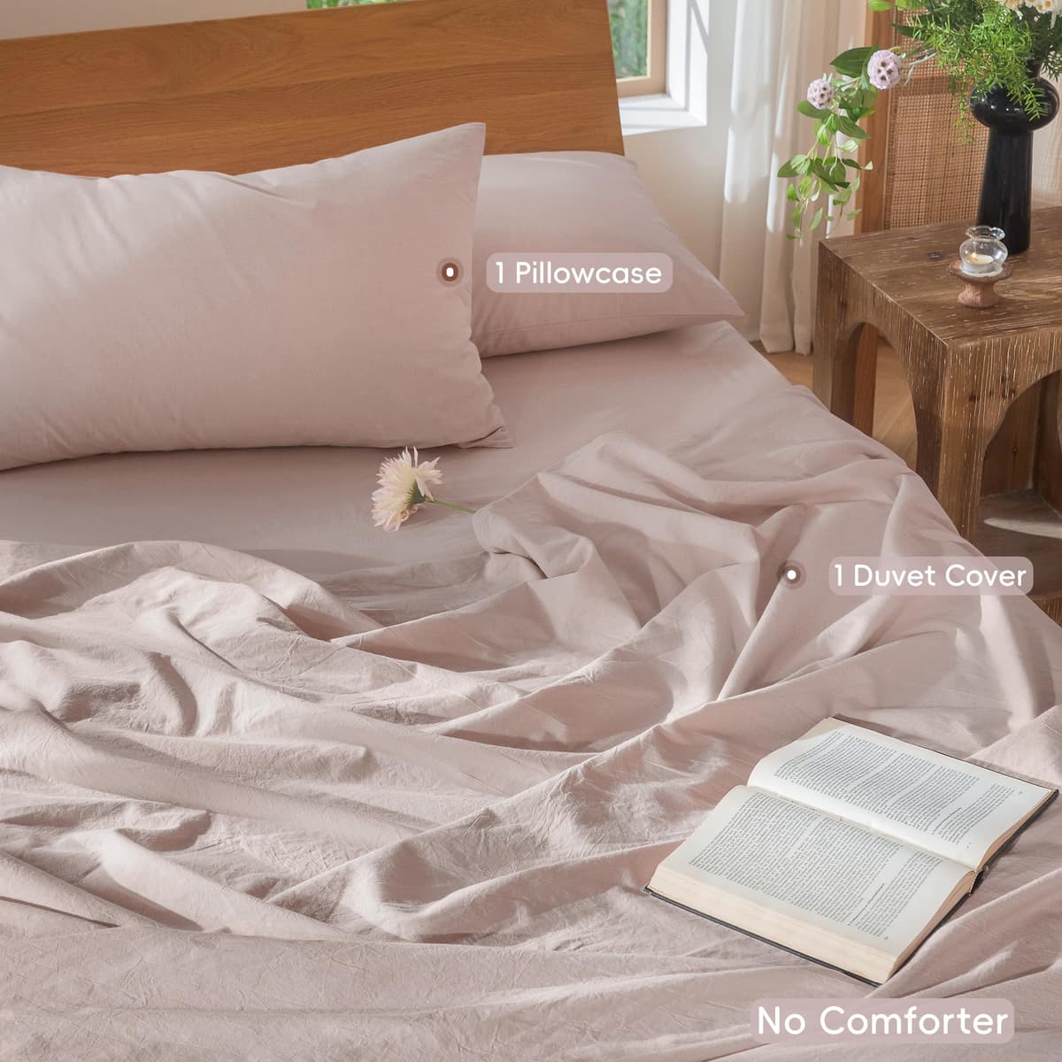 MooMee Bedding Duvet Cover Set 100% Washed Cotton Linen Like Textured Breathable Durable Soft Comfy (Tannish Linen Grey, King) — view 179