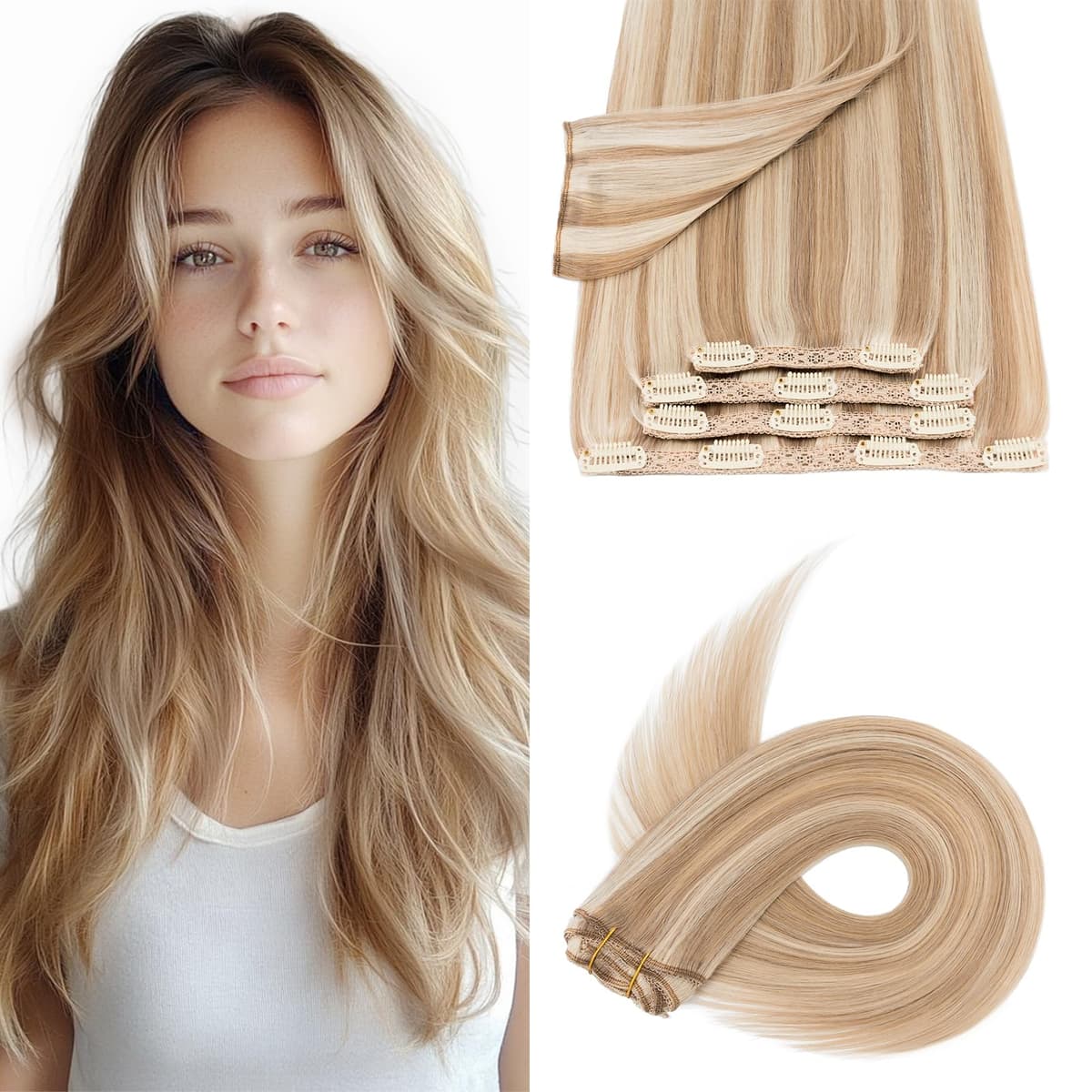 Silk-co 10inch Hair Extensions Clip in Hair Extension Human Hair #04 Medium Brown -Basic Thickness-Thin Weft- 8 Pieces Real Remy Straight Hair Extensions[50g] — view 93