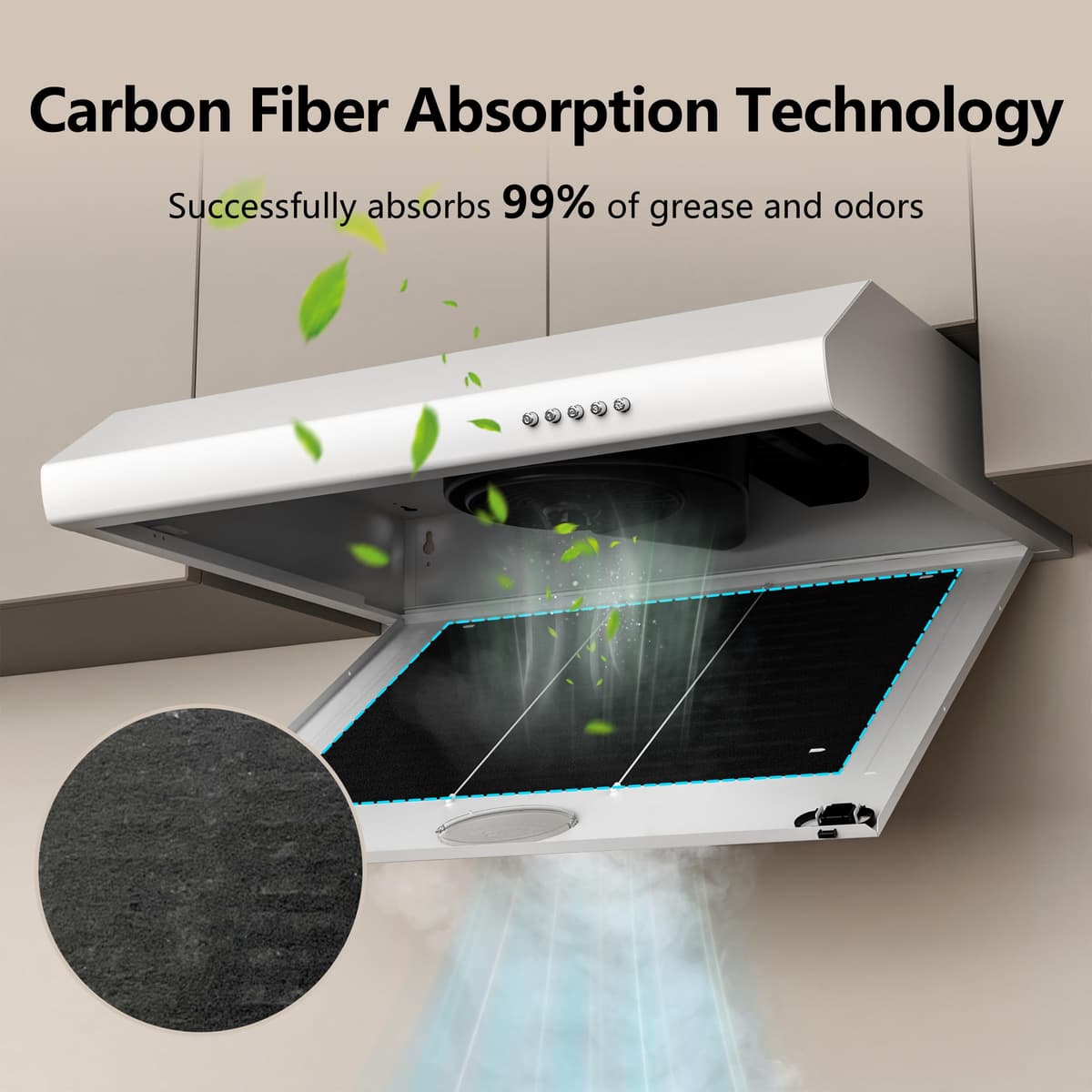 FIREGAS 60cm Visor Cooker Hood Undercabinet Hood Wall Mounted Kitchen Extractor Fan 600mm Top Vented Range Hood, White — view 2