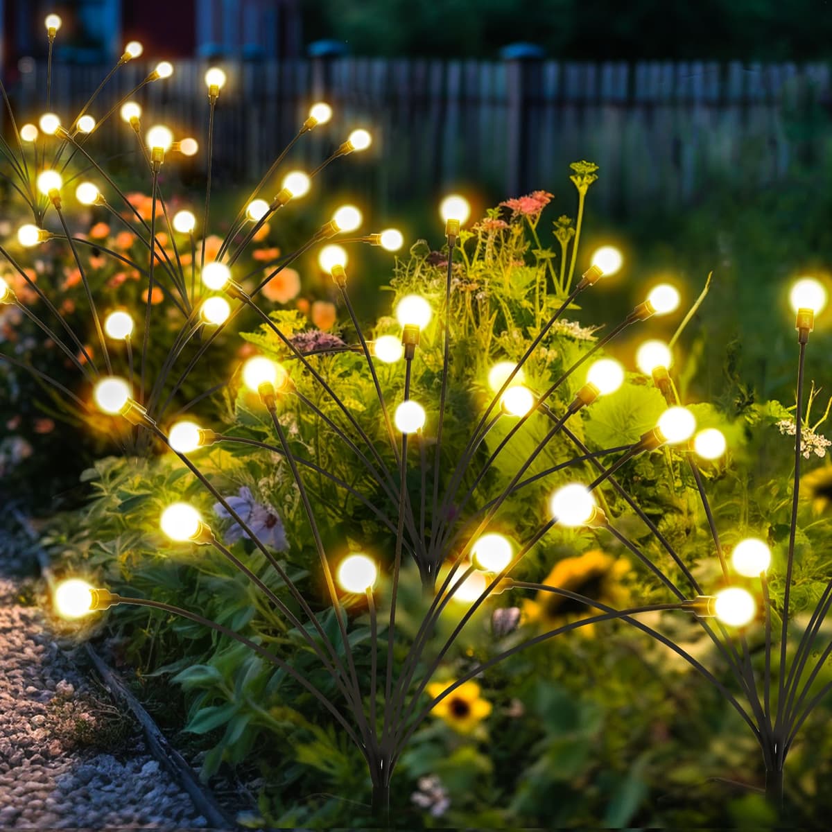 Solar Lights Outdoor Garden, 6 Pack 60 LED Firefly Outdoor Garden Lights Waterproof, Solar Powered Swaying Light for Pathway, Yard, Patio Decoration (Warm White)