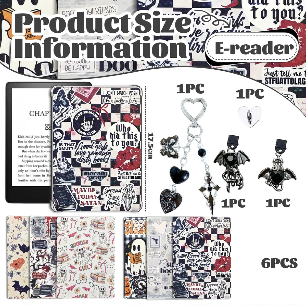 6 PCS 17 cm x 12 cm Clear Back Insert Compatible with Kindle Paper White 11th to 12th Generation Soft Silicone Beaded Strap Charm Accessory for Kindle — view 2