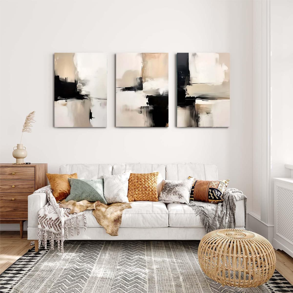 Qiukoo Set of 3 Modern Canvas Wall Art Framed Abstract Prints Waterproof Fabric with Hooks Wall Decoration Artwork Prints for Living Room Bedroom Pictures 12x16 Inch — view 4