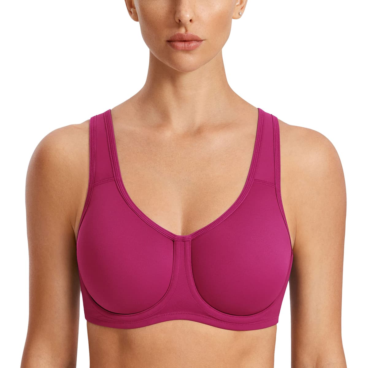 SYROKAN Women's Max Control Solid High Impact Plus Size Underwire Sports Bra for Large Breasts — view 12