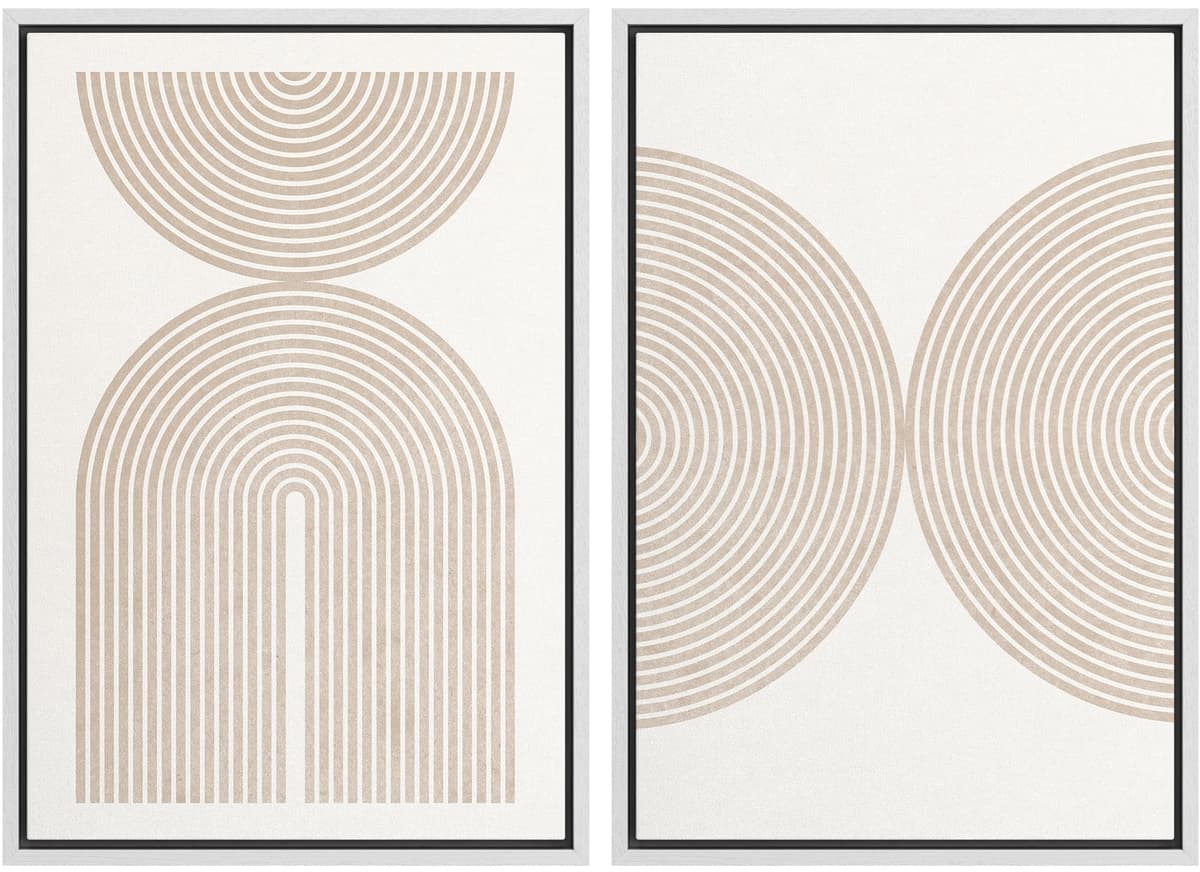 MUDECOR Framed Canvas Print Wall Art Set Watercolor Pastel Duotone Tan Landscape Abstract Shapes Illustrations Modern Art Decorative Contemporary for Living Room, Bedroom, Office - 24"x36"x2 Natural — view 11