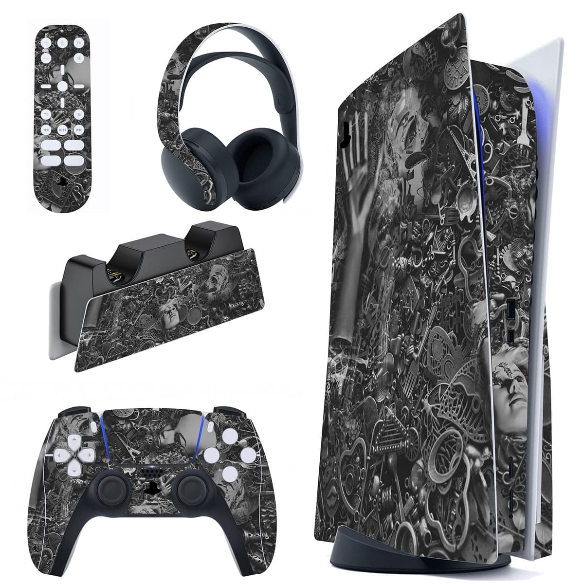 PlayVital Calcomanía Vinilo para ps5 Edición Disc - Pegatina Completa para Consola, Control, Base de Recarga, Control Remoto y Audífonos, Cubierta Protectora Adhesiva(Efecto de Mármol Dorado Rosa) — view 59